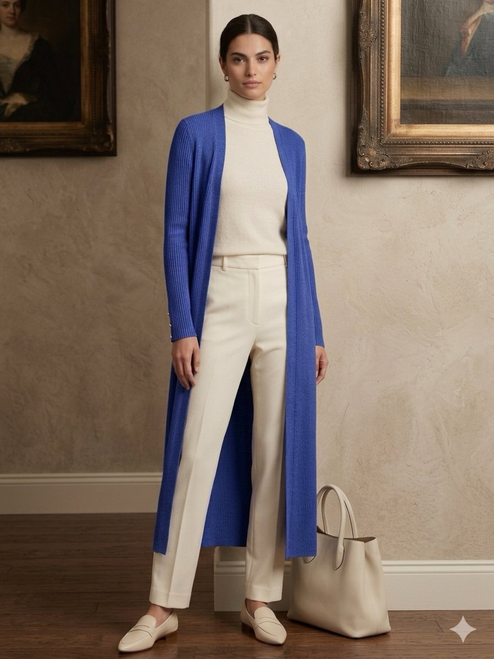 NWOT Long Open-Front Ribbed Knit Cardigan in Periwinkle White House Black Market